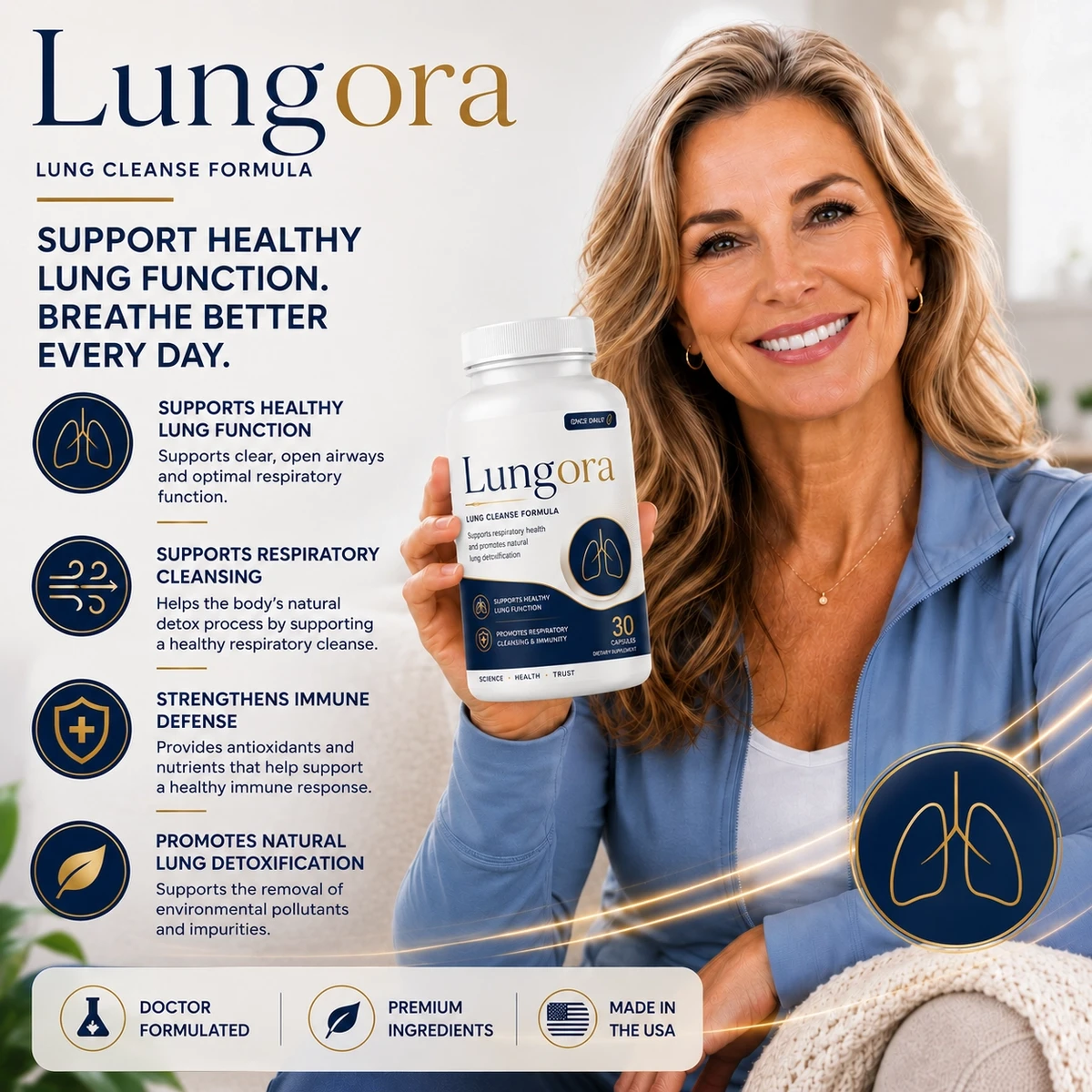 Lungora daily respiratory wellness supplement bottle